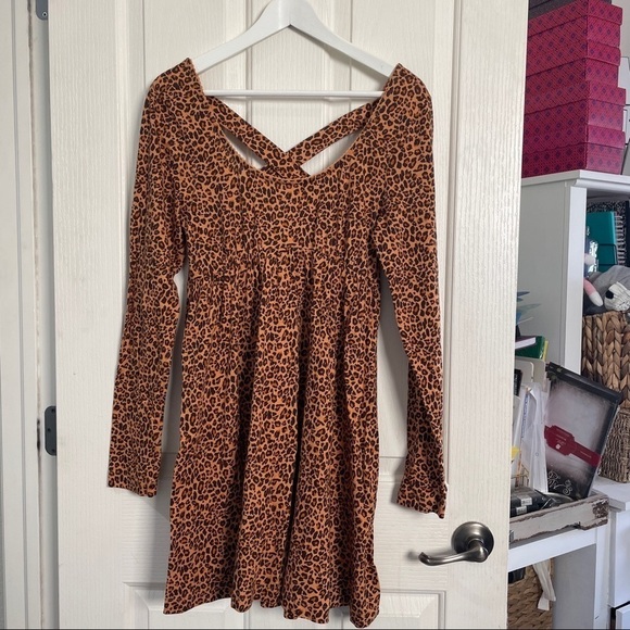 Nwt Daily Practice by Anthropologie Square Neck Mini Dress Animal Leopard Print - Picture 3 of 10
